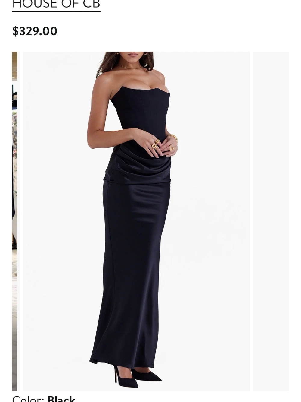 House of CB Strapless Black Satin Column Gown